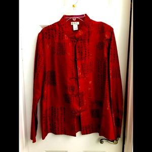 ISC red silk long sleeve shirt
